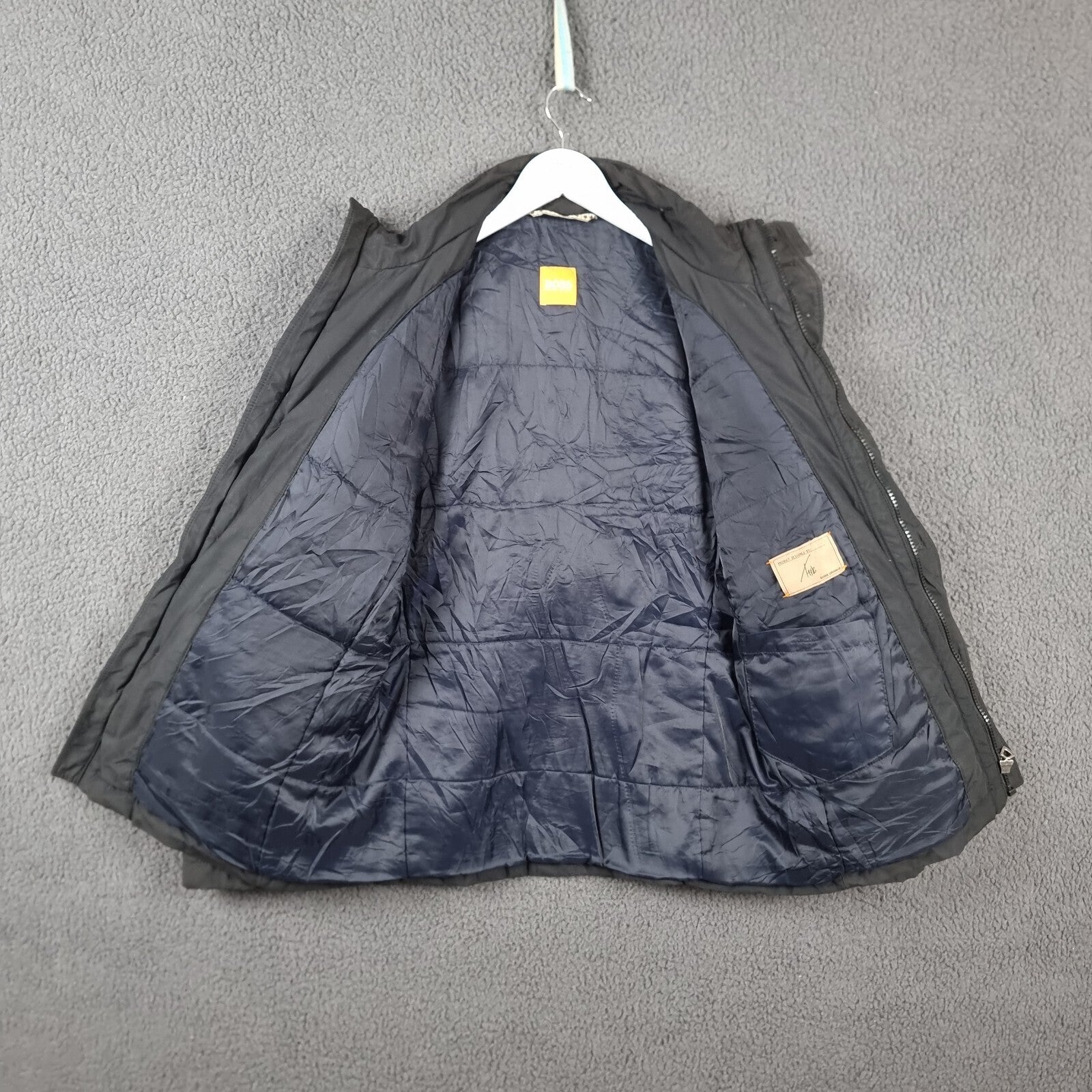 HUGO BOSS Jacket Mens 38R M Medium Black Military M65 Coat Biker Zip Insulated