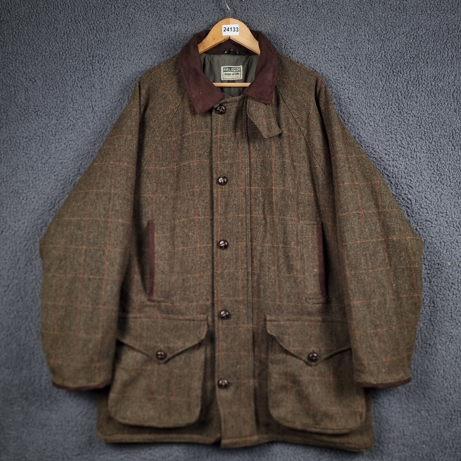 HOGGS OF FIFE Field Pro Jacket Mens 2XL Green 100% Wool Tweed Shooting Harewood
