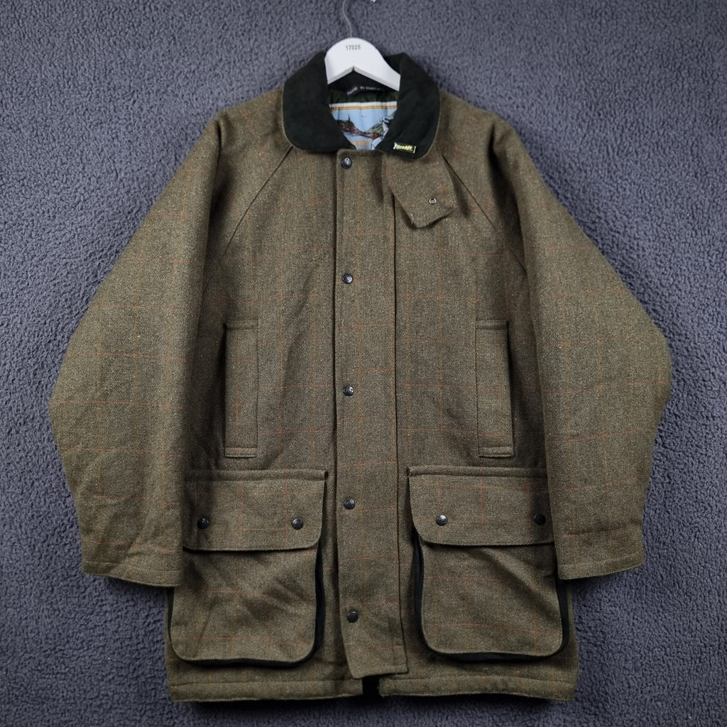 BRONTE Shooting Jacket Mens L Large Green Check Derby Tweed Wool Field Coat UK
