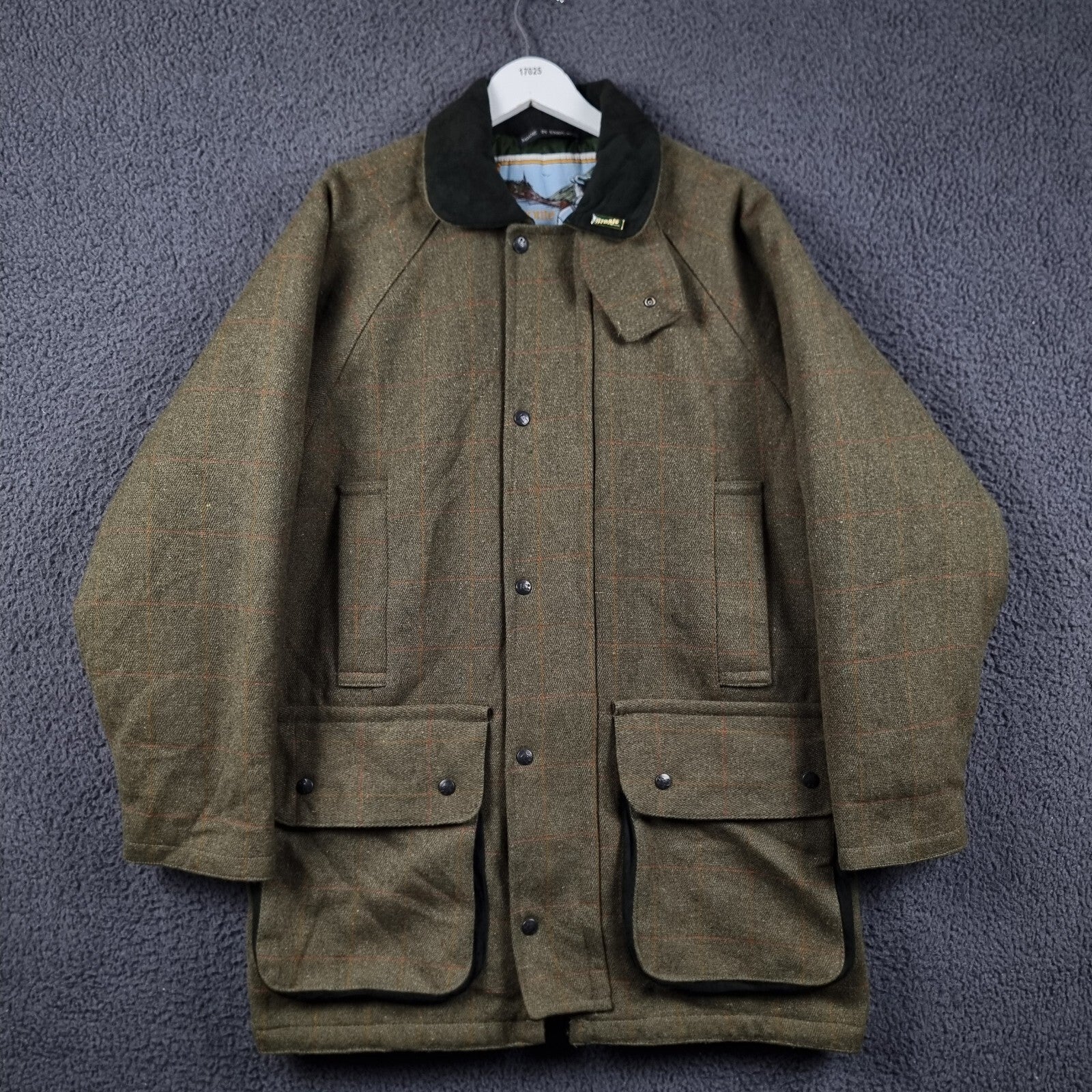 BRONTE Shooting Jacket Mens L Large Green Check Derby Tweed Wool Field Coat UK