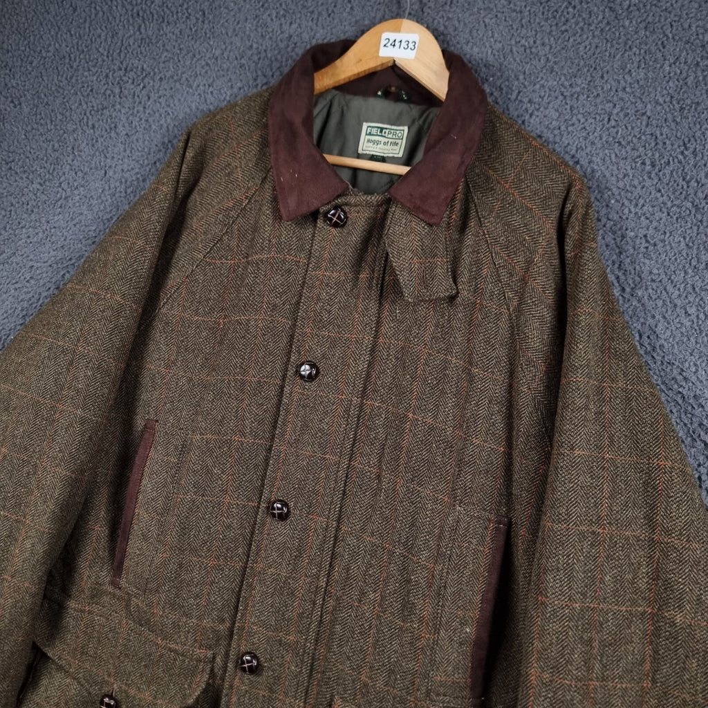 HOGGS OF FIFE Field Pro Jacket Mens 2XL Green 100% Wool Tweed Shooting Harewood
