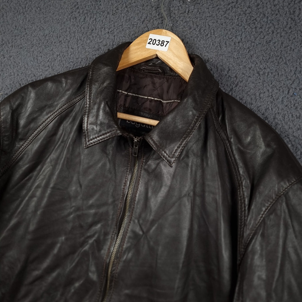 BUGATTI Leather Jacket Mens 2XL 48 Brown Nappa Soft Collared Coat Lined Full Zip