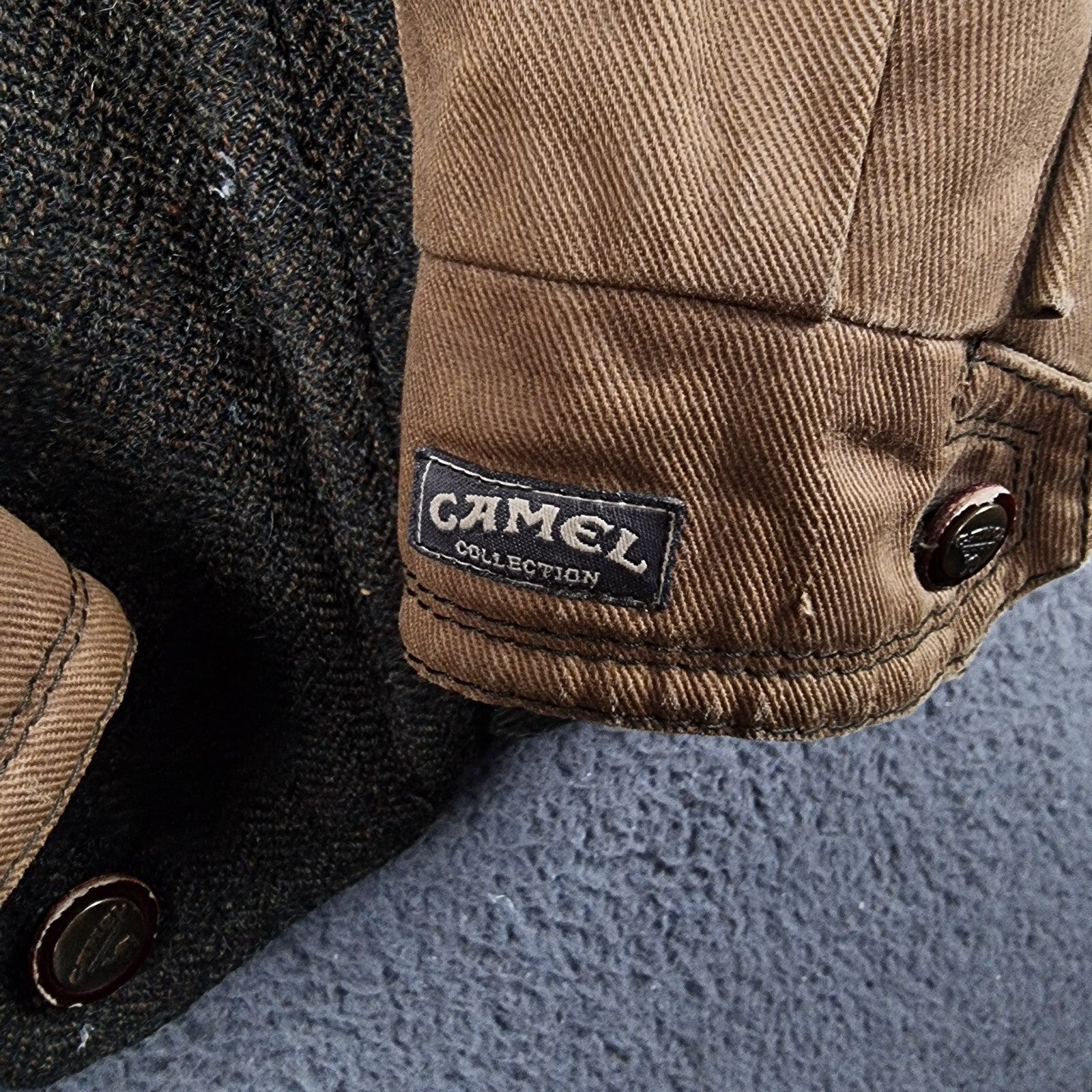 Vintage CAMEL COLLECTION Jacket Mens 3XL Tweed Wool & Leather Field Coat 80s