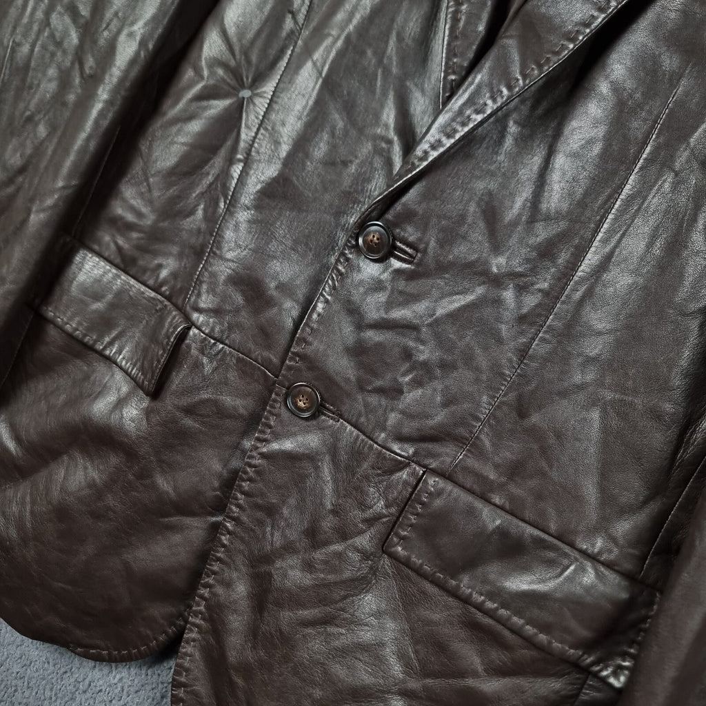 Vintage HUGO BOSS Leather Jacket Men L Large 42 Brown Blazer Soft Lambskin Nappa