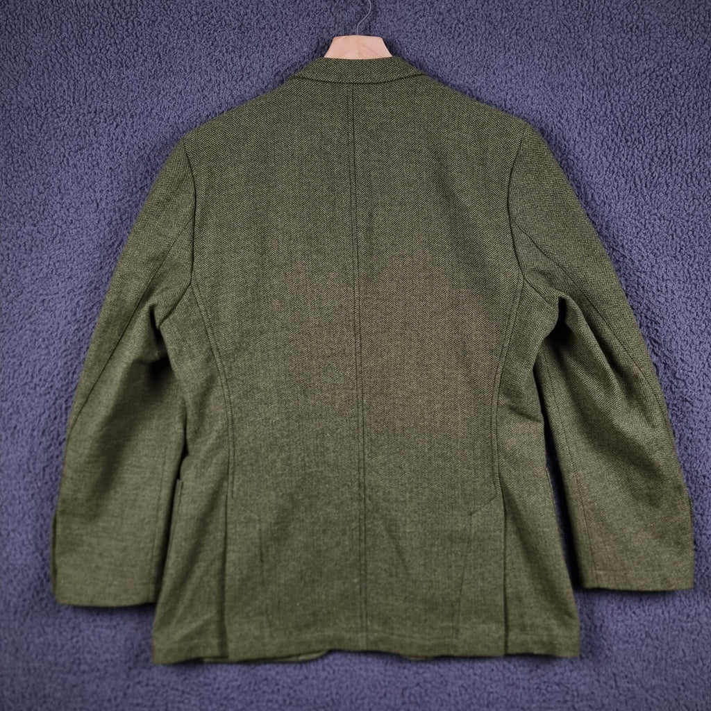 PAUL STUART Blazer Jacket Mens 40 Green Herringbone Wool Tweed Unstructured