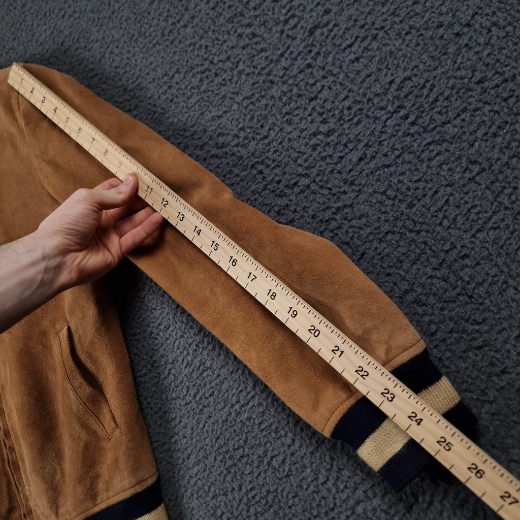 SCHOTT Goat Suede Leather Jacket Mens M Medium Brown Varsity Bomber LC300ST