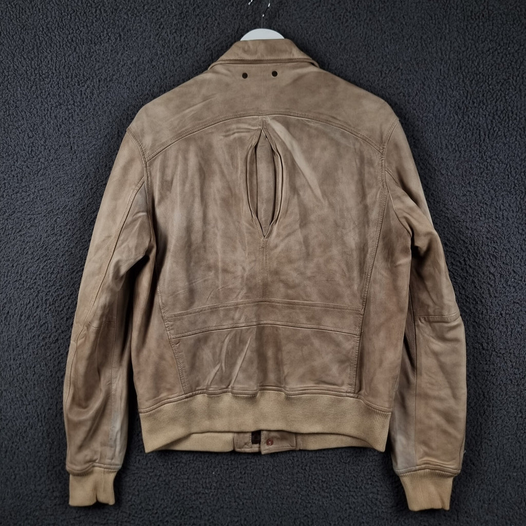 Vintage HUGO BOSS Leather Jacket Mens L Large 42 Brown Lambskin Bomber Flight A2