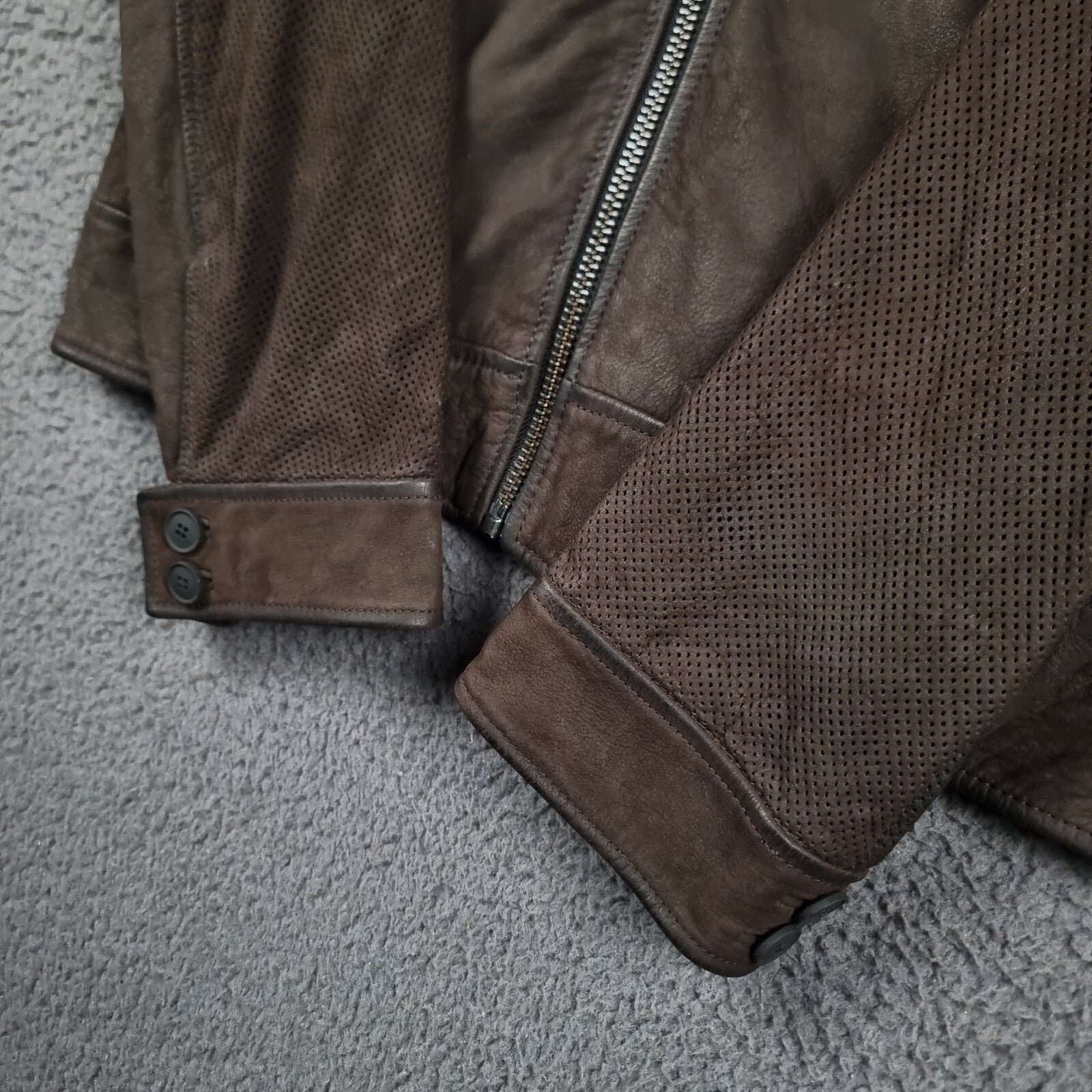 HUGO BOSS Leather Jacket Mens L Large 40R Brown Buffalo Skin Bomber Biker