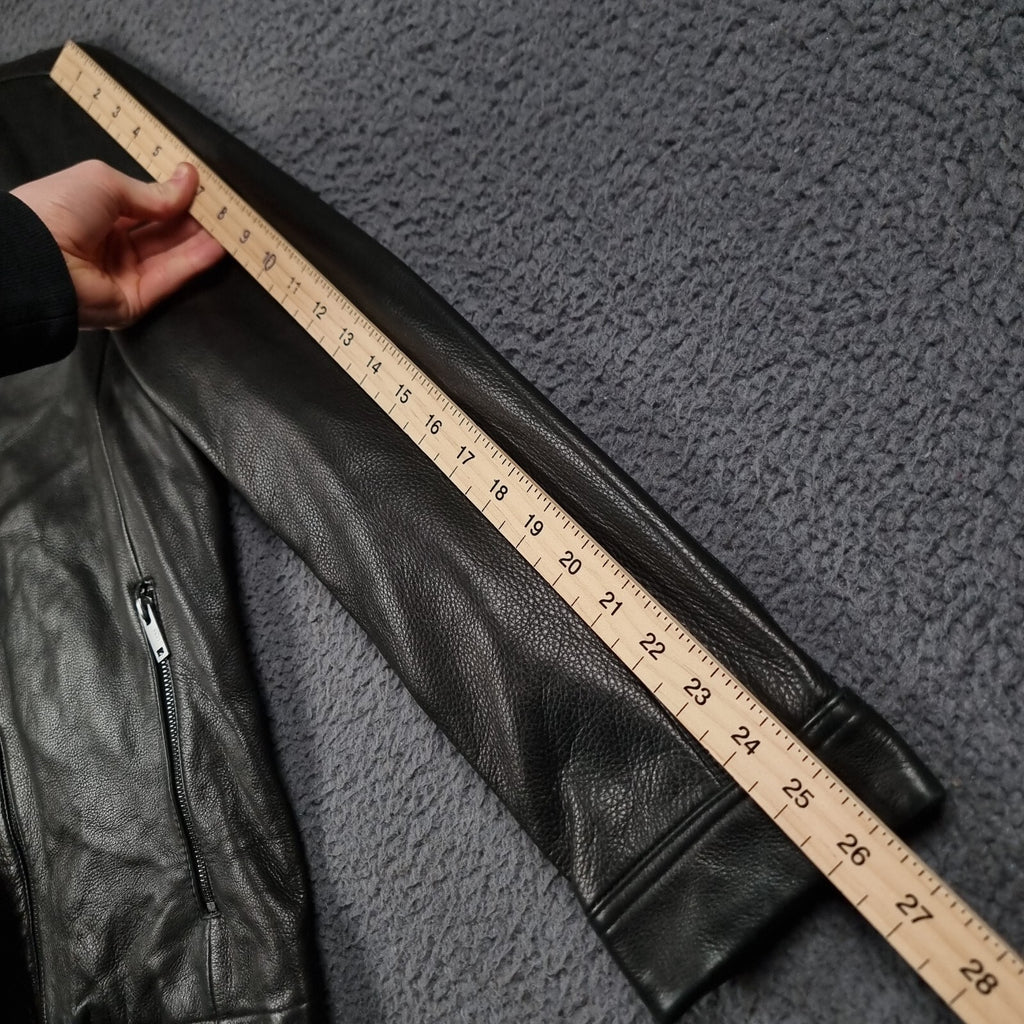 UGG Orlando Leather Jacket Mens L Large Black Racer Biker Bomber Collared Zip