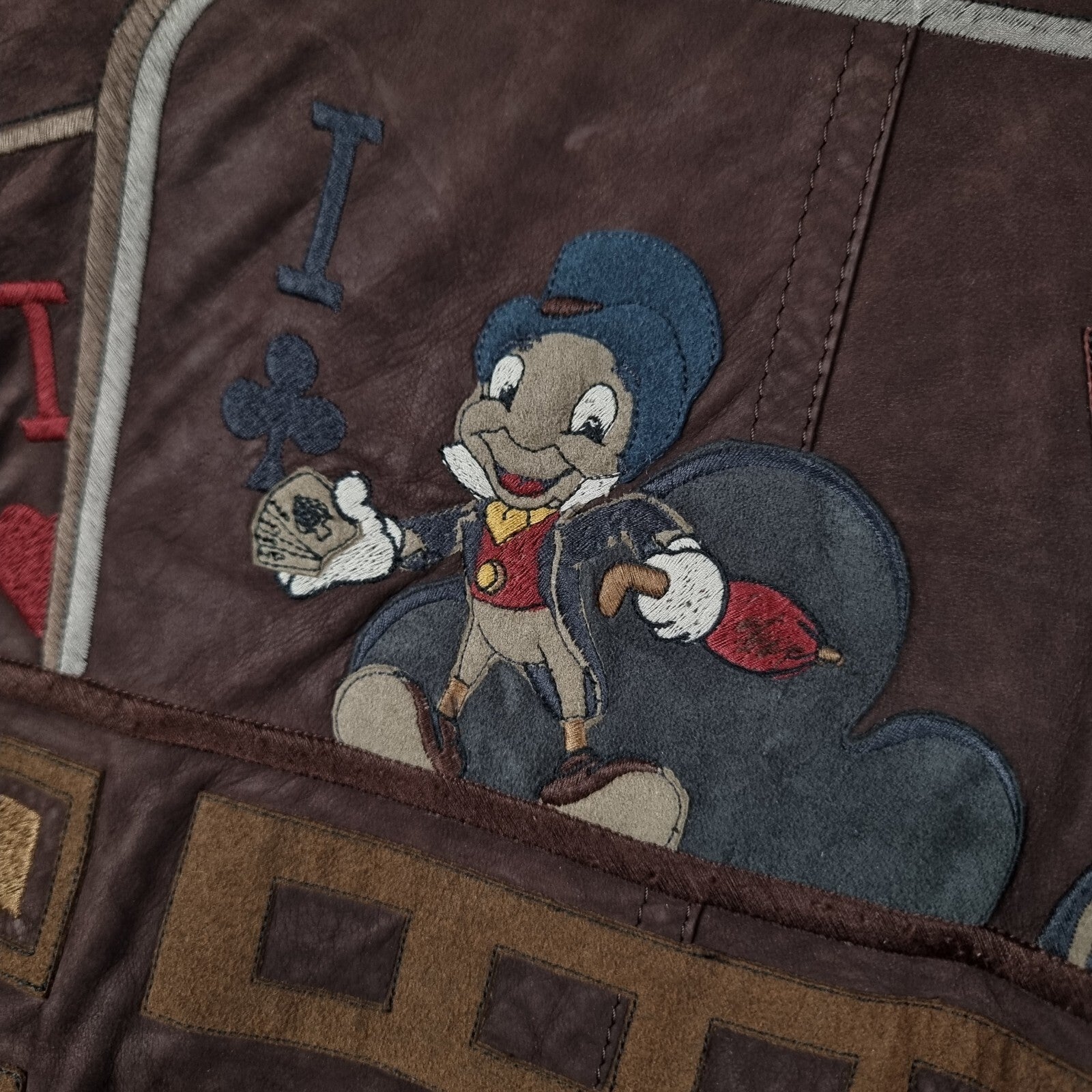 Vintage ICEBERG x DISNEY Genuine Leather Jacket Mens XL 44 Jiminy Cricket 90s