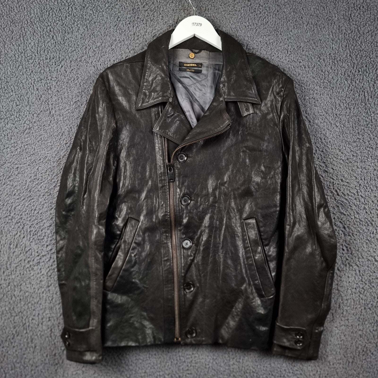 DIESEL Leather Jacket Men S Small Brown BLACK GOLD Biker Moto Collared LOXETT
