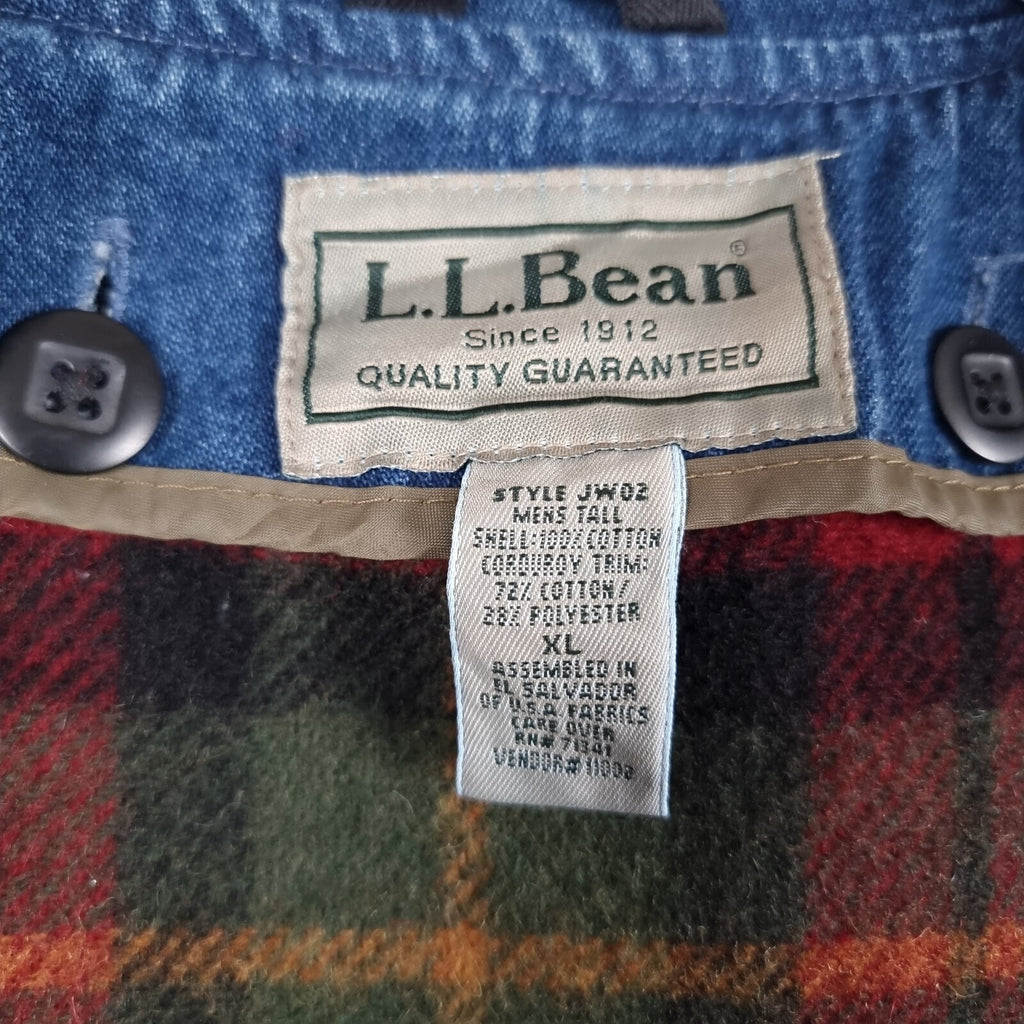 Vintage LL Bean Barn Coat Jacket Mens XL Tall Blue Field Denim Wool Liner 90s
