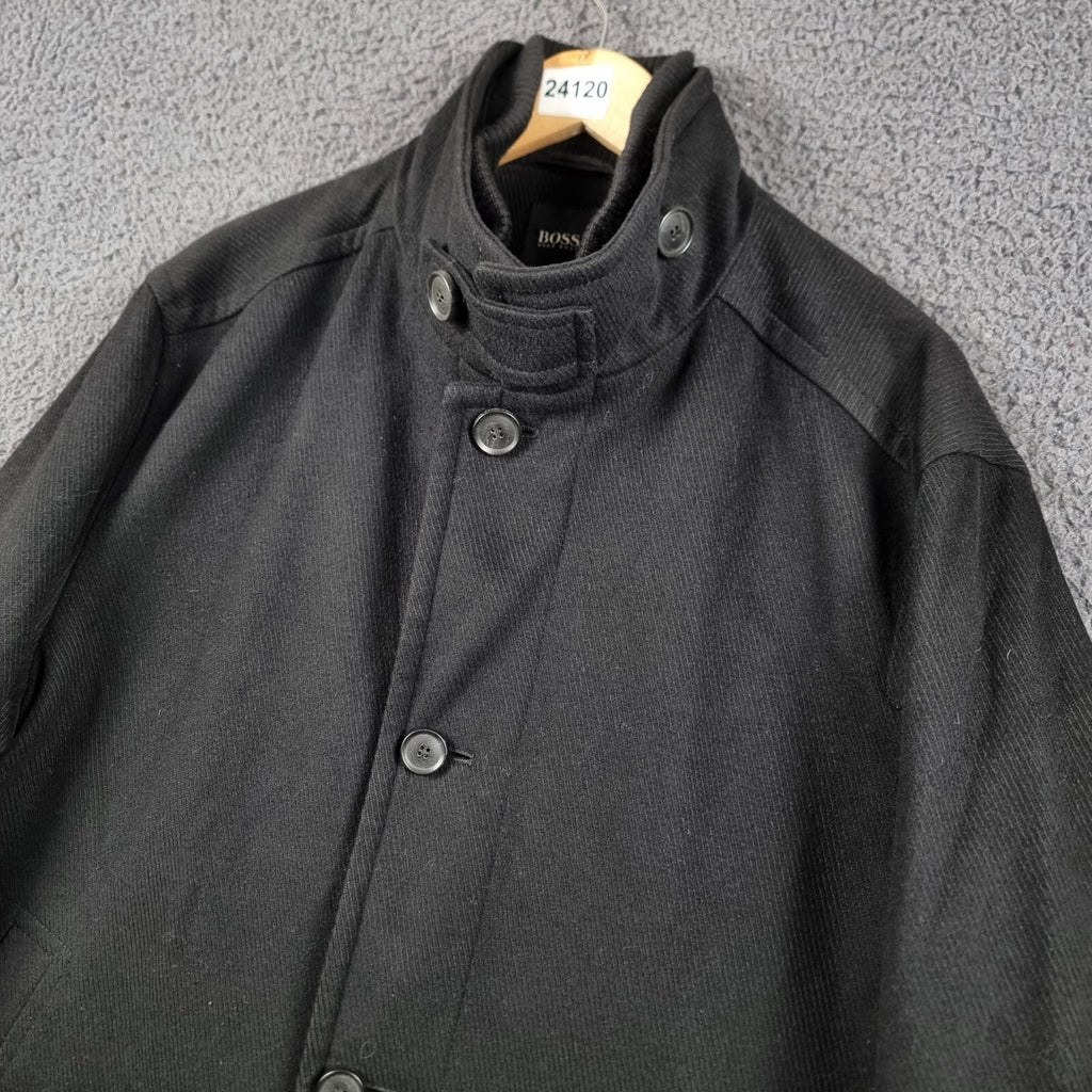 HUGO BOSS Jacket Mens 46R 2XL Black Cox Coat Overcoat Wool & Cashmere Blend