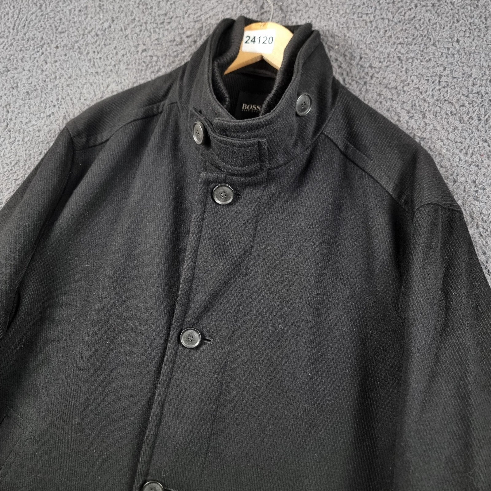 HUGO BOSS Jacket Mens 46R 2XL Black Cox Coat Overcoat Wool & Cashmere Blend
