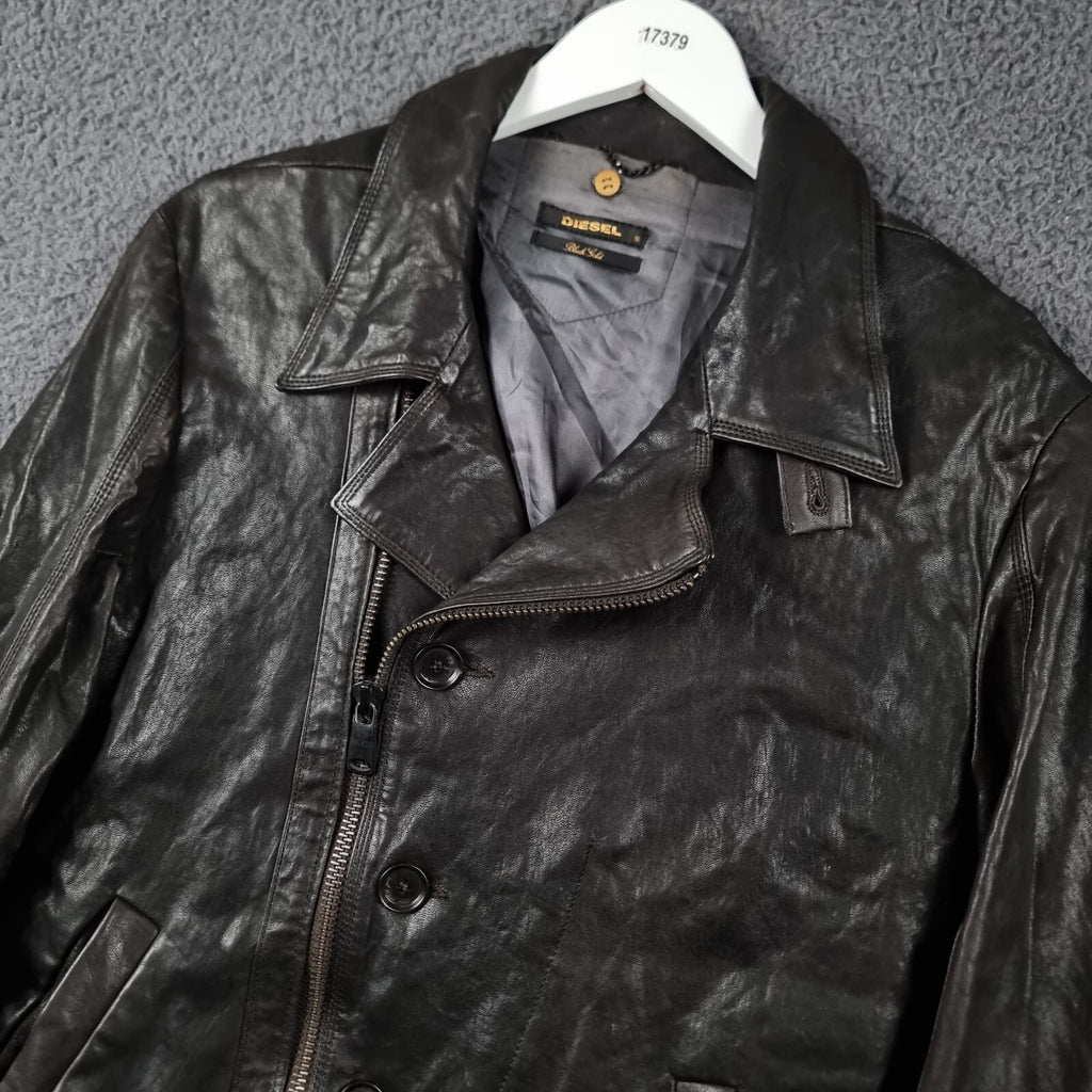 DIESEL Leather Jacket Men S Small Brown BLACK GOLD Biker Moto Collared LOXETT