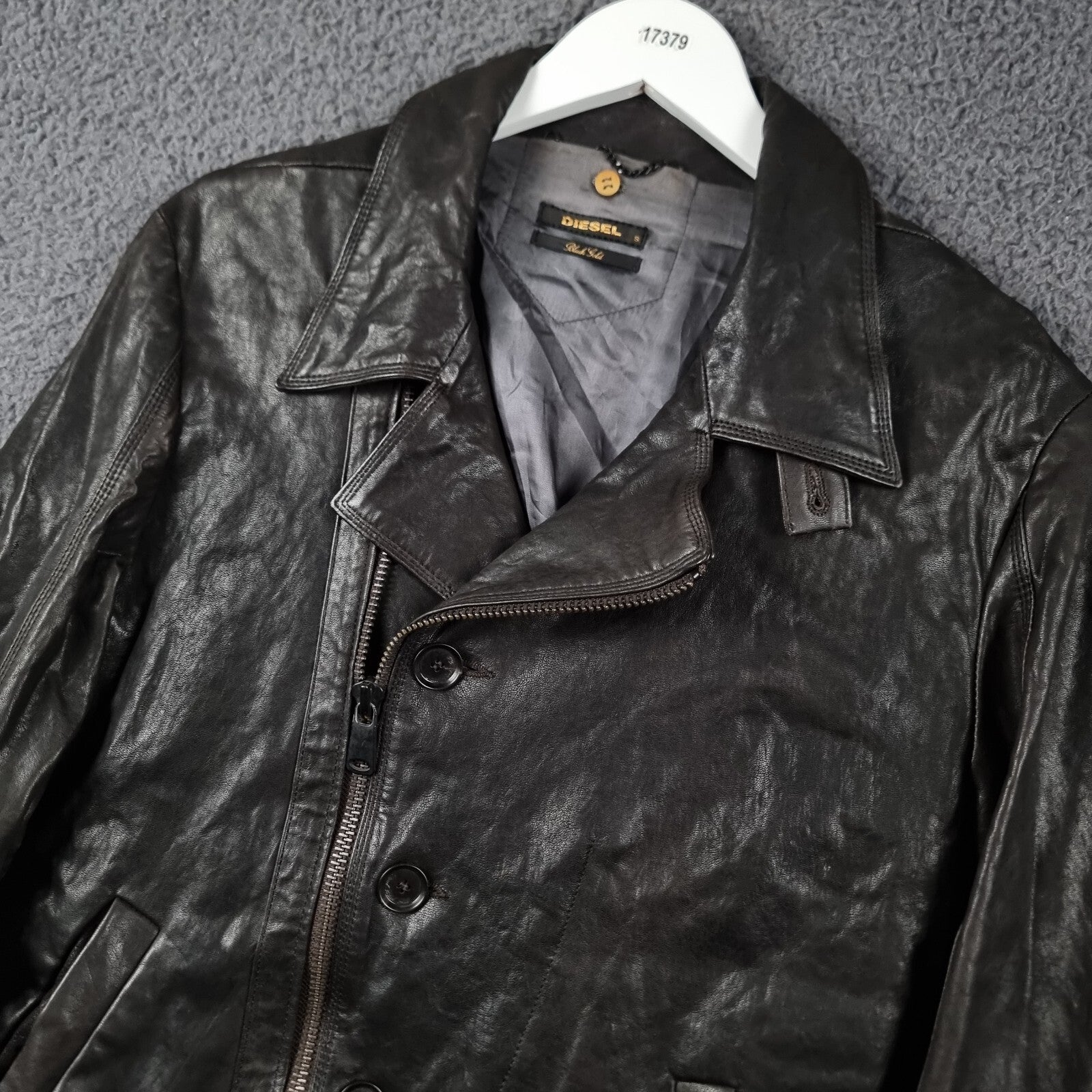 DIESEL Leather Jacket Men S Small Brown BLACK GOLD Biker Moto Collared LOXETT