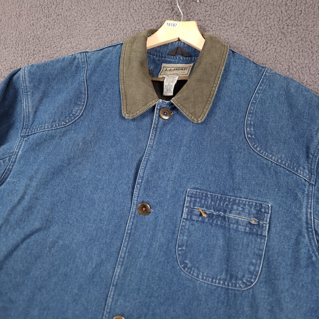 Vintage LL Bean Barn Coat Jacket Mens XL Tall Blue Field Denim Wool Liner 90s