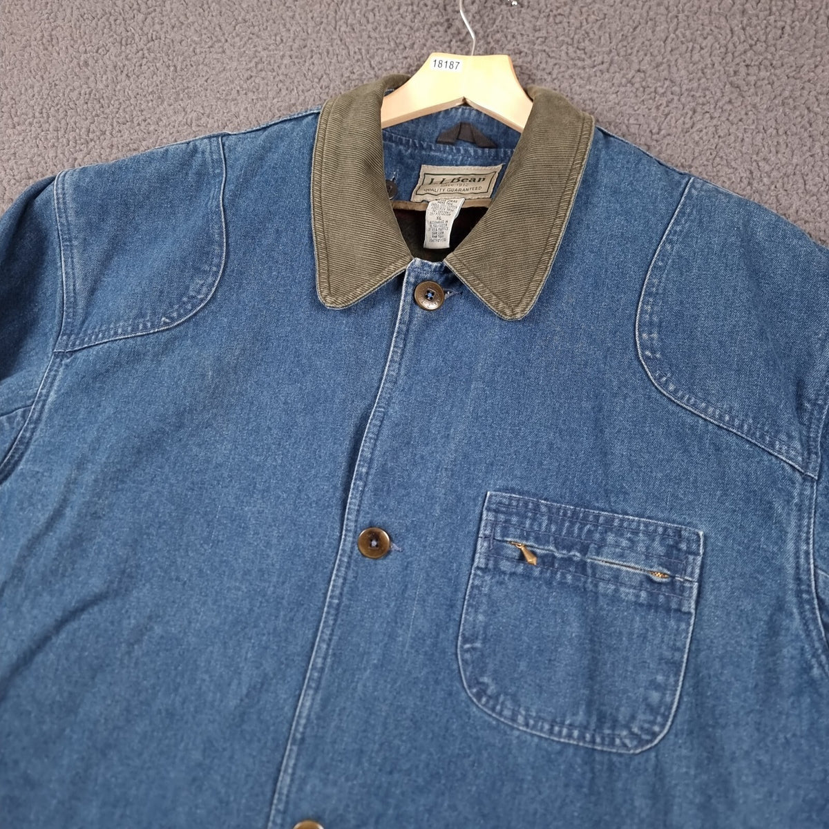 Vintage LL Bean Barn Coat Jacket Mens XL Tall Blue Field Denim Wool Liner 90s